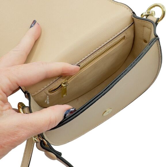 Chloe Style Crossbody Ring Bag-Beige Vegan Leather Gold Hardware - Picture 9 of 16